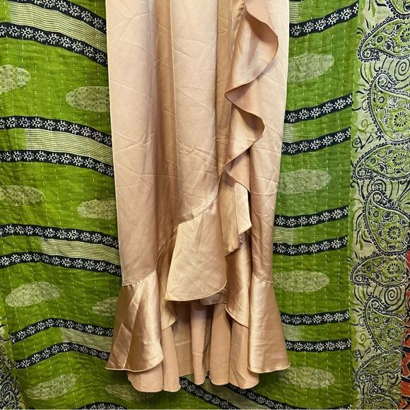 Show Me Your Mumu Rose Gold Samantha Ruffle Wrap Dress Size Medium MISSING SASH - Picture 6 of 16